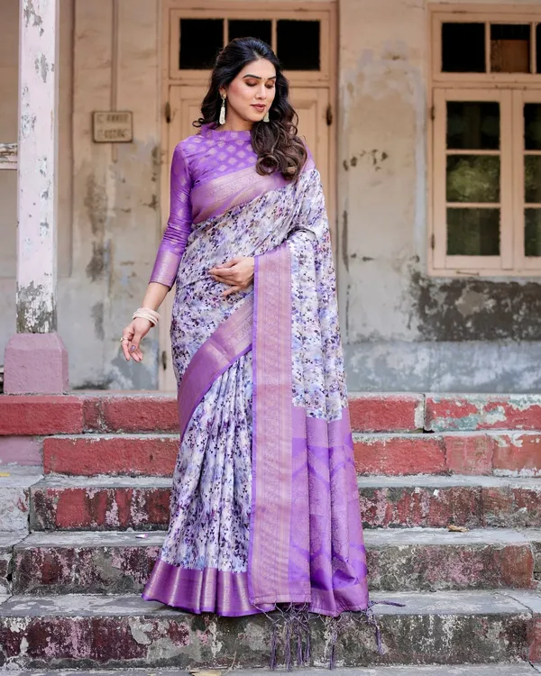 Lavender_and_White_Geometric_Floral_Digital_Print_Banarasi_Silk_Saree_with_Zari_Weave_and_Tassel-Embellished_Pallu