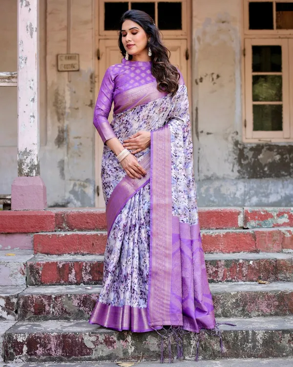Lavender_and_White_Geometric_Floral_Digital_Print_Banarasi_Silk_Saree_with_Zari_Weave_and_Tassel-Embellished_Pallu