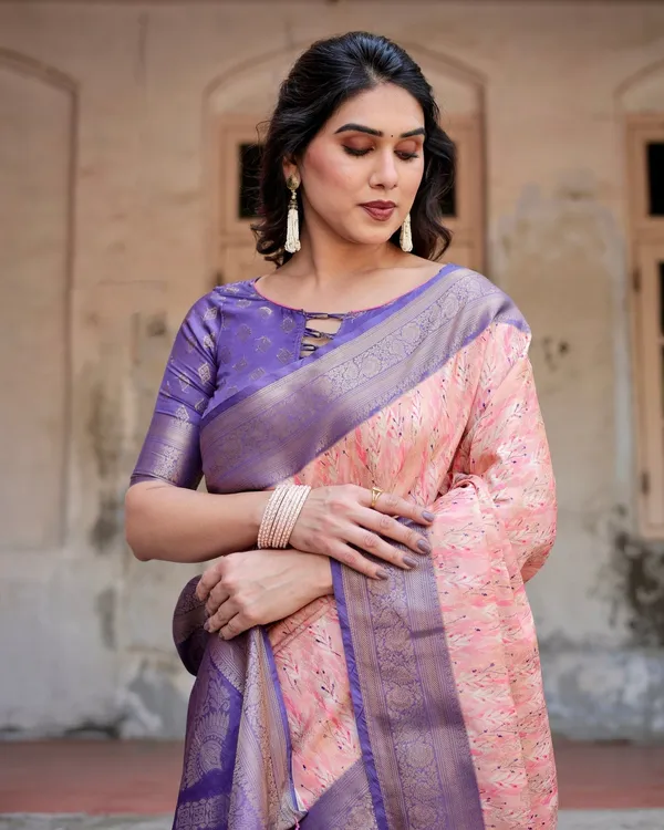 Peach_and_Purple_Floral_Digital_Print_Banarasi_Silk_Saree_with_Zari_Weave_and_Tassel-Adorned_Pallu