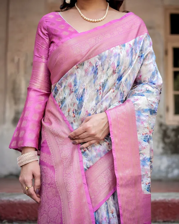 White_and_Pink_Floral_Digital_Print_Banarasi_Silk_Saree_with_Zari_Weave_and_Tassel-Embellished_Pallu