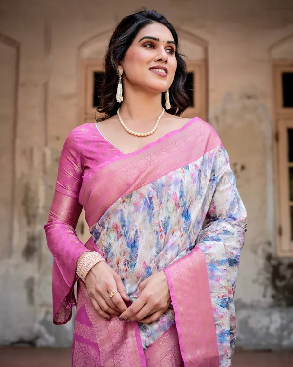 White_and_Pink_Floral_Digital_Print_Banarasi_Silk_Saree_with_Zari_Weave_and_Tassel-Embellished_Pallu