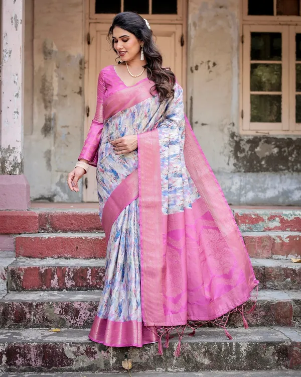 White_and_Pink_Floral_Digital_Print_Banarasi_Silk_Saree_with_Zari_Weave_and_Tassel-Embellished_Pallu