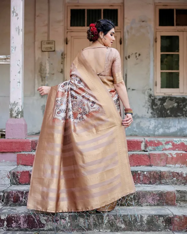 Elegant_Beige_Floral_Banarasi_Silk_Saree_with_Zari_Weave_and_Tassels