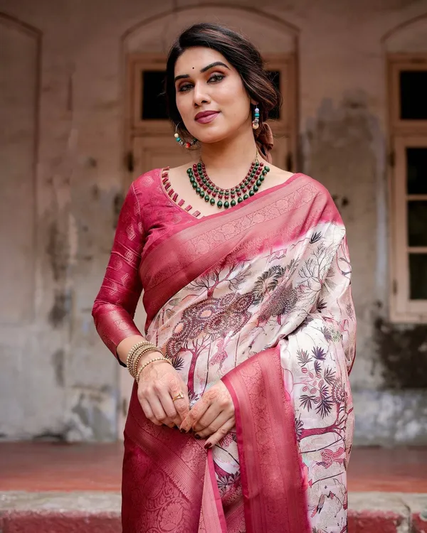Graceful_Fuchsia_Pink_Banarasi_Silk_Saree_with_Digital_Forest_Scenery_Print_&_Zari_Weave