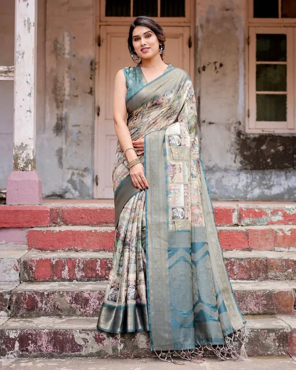 Graceful_Teal_Banarasi_Silk_Saree_with_Digital_Vintage_Prints_and_Zari_Weaving