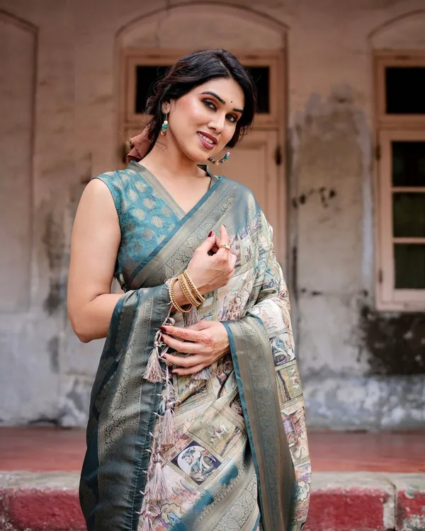 Graceful_Teal_Banarasi_Silk_Saree_with_Digital_Vintage_Prints_and_Zari_Weaving