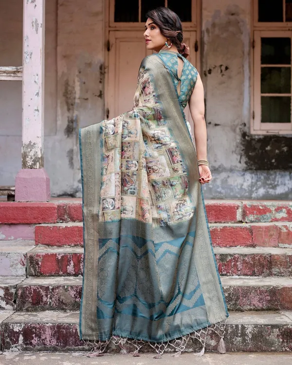 Graceful_Teal_Banarasi_Silk_Saree_with_Digital_Vintage_Prints_and_Zari_Weaving