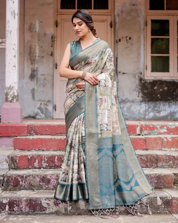Graceful_Teal_Banarasi_Silk_Saree_with_Digital_Vintage_Prints_and_Zari_Weaving