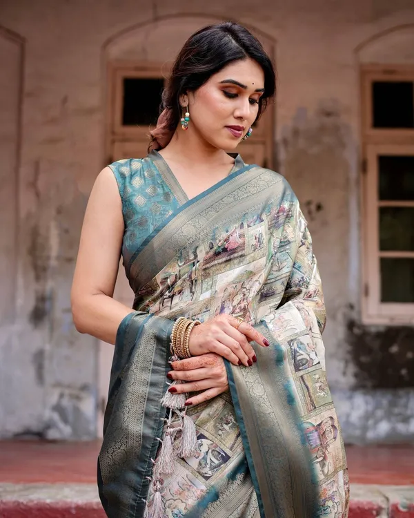 Graceful_Teal_Banarasi_Silk_Saree_with_Digital_Vintage_Prints_and_Zari_Weaving