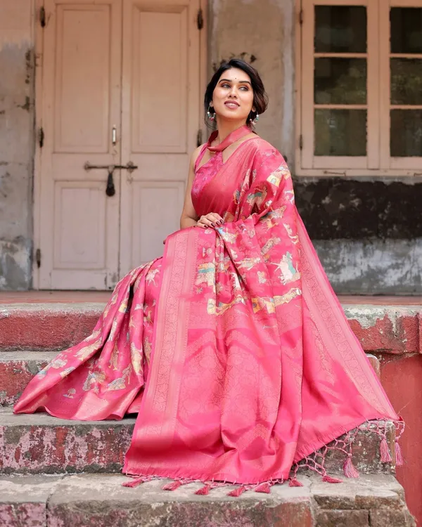 Regal_Pink_Banarasi_Silk_Saree_with_Zari_Weave_and_Intricate_Tassels