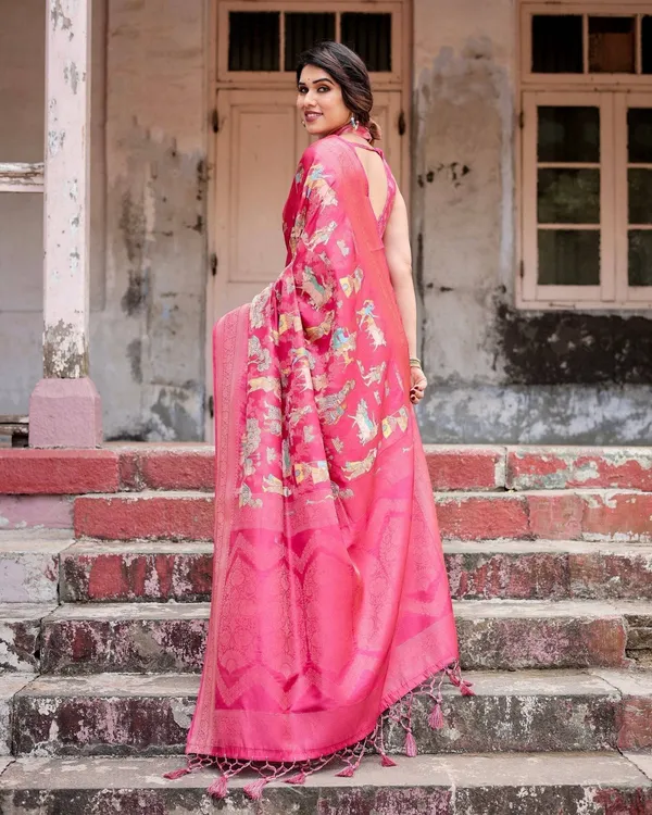 Regal_Pink_Banarasi_Silk_Saree_with_Zari_Weave_and_Intricate_Tassels