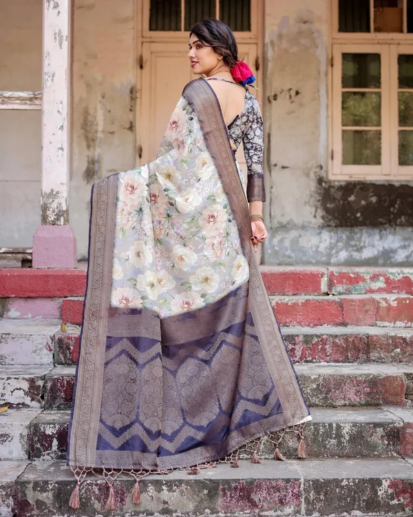 Elegant_Gray_Banarasi_Silk_Saree_with_Navy_Blue_Zari_Weave,_Floral_Design,_and_Tassels