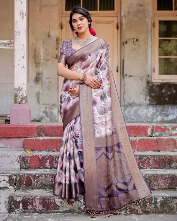 Elegant_Purple_Floral_Banarasi_Silk_Saree_with_Intricate_Zari_Weave_and_Tassels