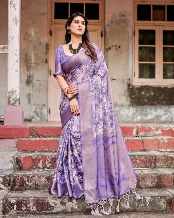Elegant_Purple_Banarasi_Silk_Saree_with_Floral_Weave,_Zari_Border,_and_Tassels