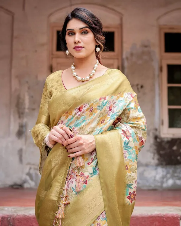 Golden_Yellow_Banarasi_Silk_Saree_with_Multicolor_Floral_Print_and_Zari_Border