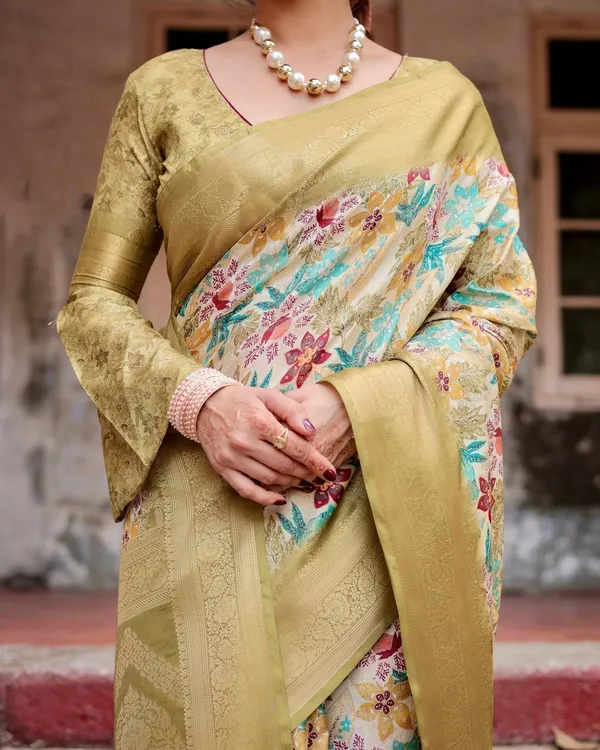 Golden_Yellow_Banarasi_Silk_Saree_with_Multicolor_Floral_Print_and_Zari_Border