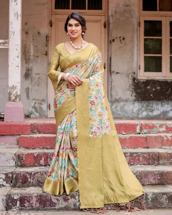 Golden_Yellow_Banarasi_Silk_Saree_with_Multicolor_Floral_Print_and_Zari_Border