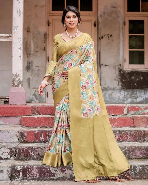 Golden_Yellow_Banarasi_Silk_Saree_with_Multicolor_Floral_Print_and_Zari_Border