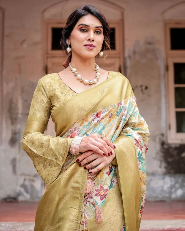 Golden_Yellow_Banarasi_Silk_Saree_with_Multicolor_Floral_Print_and_Zari_Border