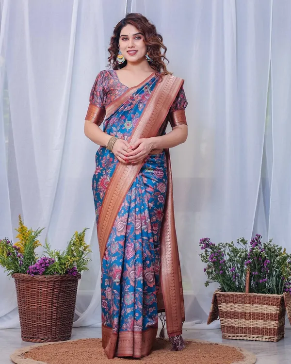 Regal_Blue_and_Copper_Zari_Digital_Print_Silk_Saree_with_Tassels