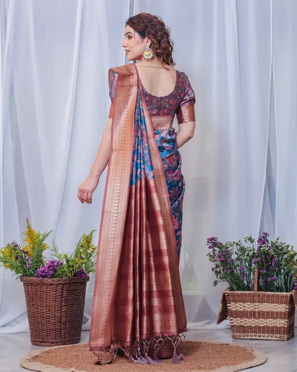 Regal_Blue_and_Copper_Zari_Digital_Print_Silk_Saree_with_Tassels