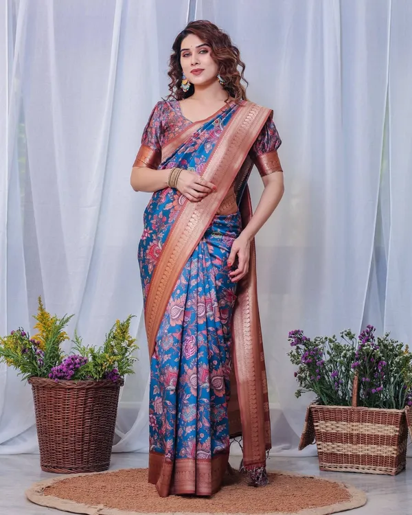 Regal_Blue_and_Copper_Zari_Digital_Print_Silk_Saree_with_Tassels