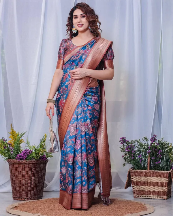Regal_Blue_and_Copper_Zari_Digital_Print_Silk_Saree_with_Tassels
