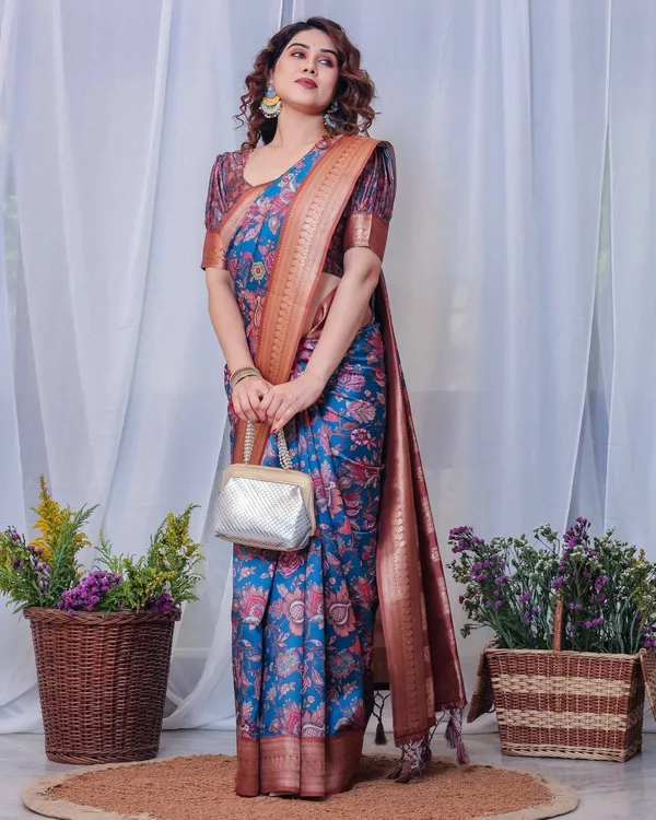 Regal_Blue_and_Copper_Zari_Digital_Print_Silk_Saree_with_Tassels