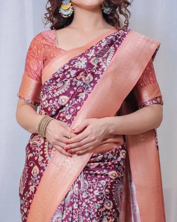 Regal_Maroon_and_Peach_Banarasi_Silk_Saree_with_Delicate_Tassels