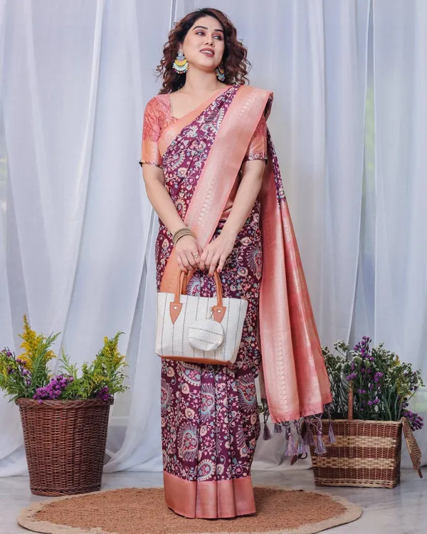 Regal_Maroon_and_Peach_Banarasi_Silk_Saree_with_Delicate_Tassels