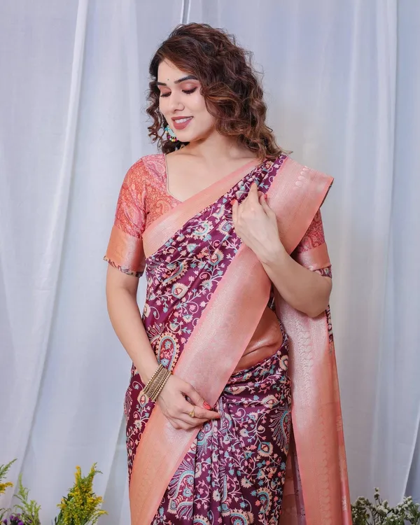 Regal_Maroon_and_Peach_Banarasi_Silk_Saree_with_Delicate_Tassels