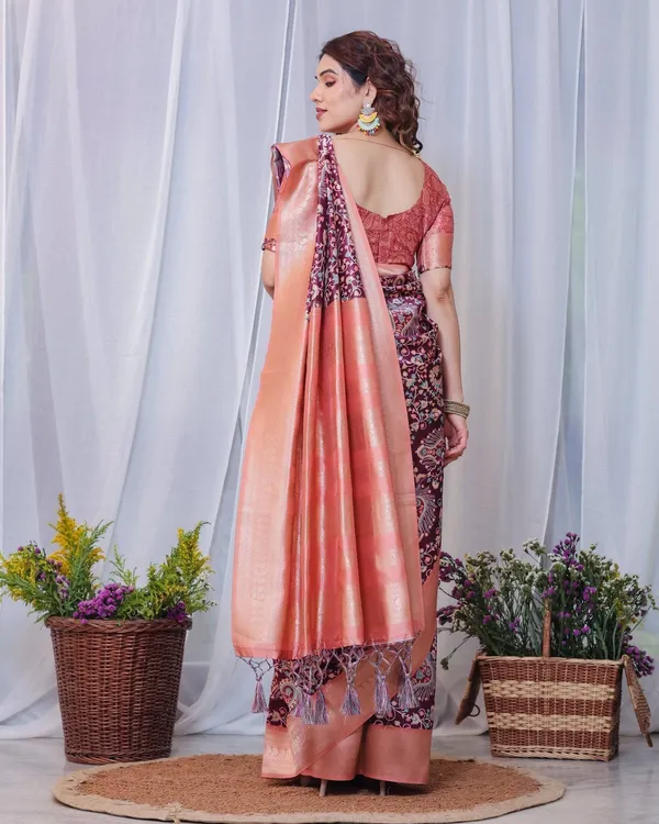 Regal_Maroon_and_Peach_Banarasi_Silk_Saree_with_Delicate_Tassels