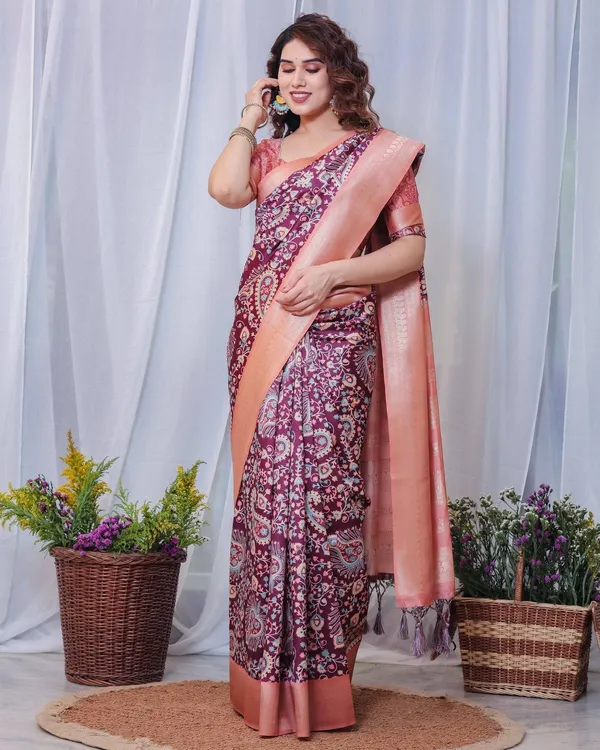 Regal_Maroon_and_Peach_Banarasi_Silk_Saree_with_Delicate_Tassels