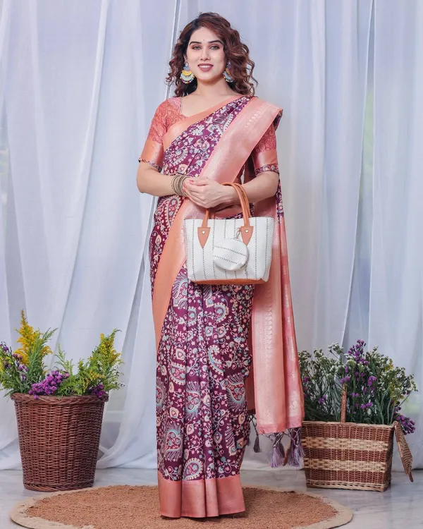 Regal_Maroon_and_Peach_Banarasi_Silk_Saree_with_Delicate_Tassels
