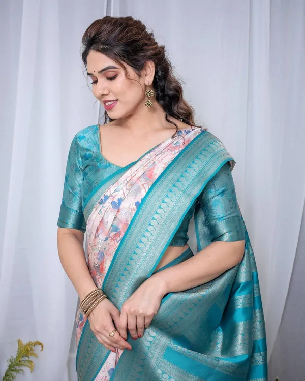 Ivory_Banarasi_Silk_Saree_with_Pink_Ikat_Digital_Print,_Zari_Border_&_Tassel_Pallu