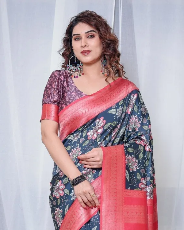 Regal_Navy_Blue_and_Pink_Floral_Banarasi_Silk_Saree_with_Tassels