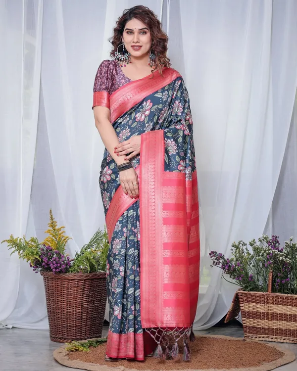 Regal_Navy_Blue_and_Pink_Floral_Banarasi_Silk_Saree_with_Tassels
