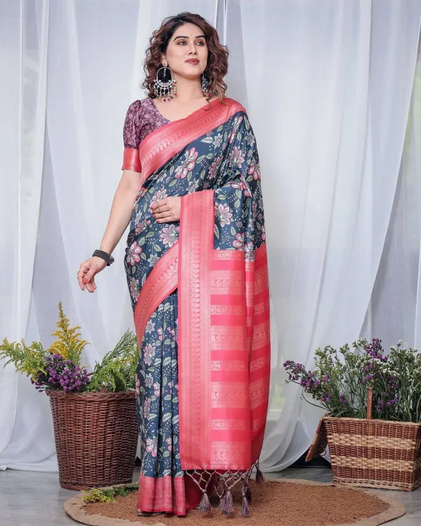 Regal_Navy_Blue_and_Pink_Floral_Banarasi_Silk_Saree_with_Tassels
