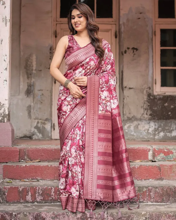 Maroon_Banarasi_Silk_Saree_with_Bold_Floral_Digital_Print_&_Rich_Zari_Border