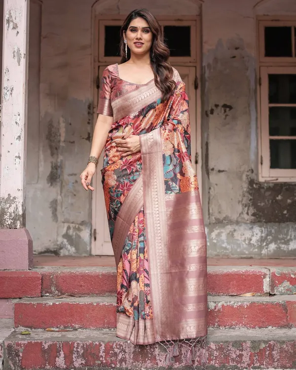 Exotic_Multicolor_Banarasi_Silk_Saree_with_Zari_Border_and_Tassels