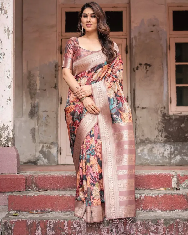 Exotic_Multicolor_Banarasi_Silk_Saree_with_Zari_Border_and_Tassels