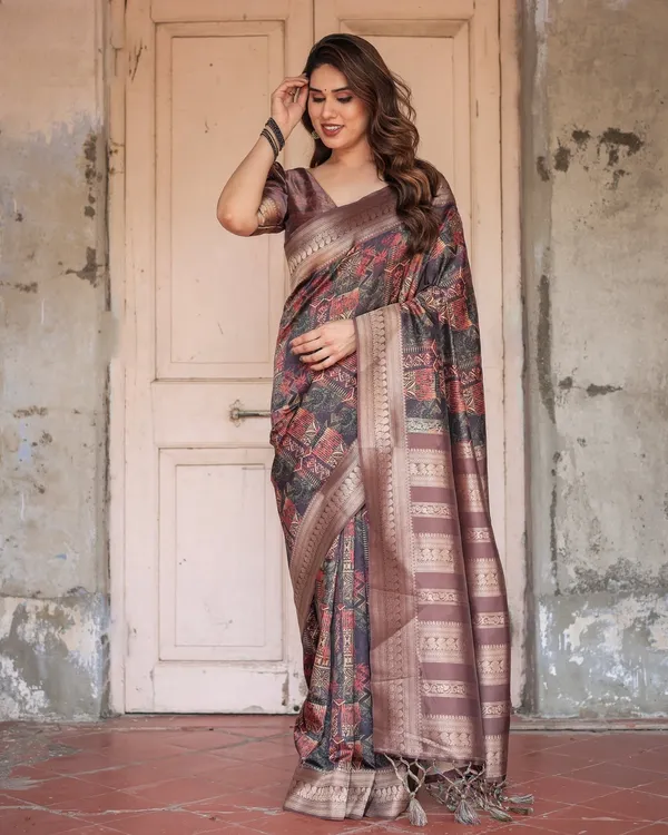 Rich_Chocolate_Banarasi_Silk_Saree_with_Geometric_Print_and_Zari_Border