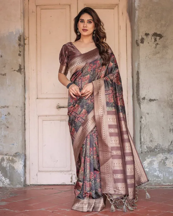 Rich_Chocolate_Banarasi_Silk_Saree_with_Geometric_Print_and_Zari_Border