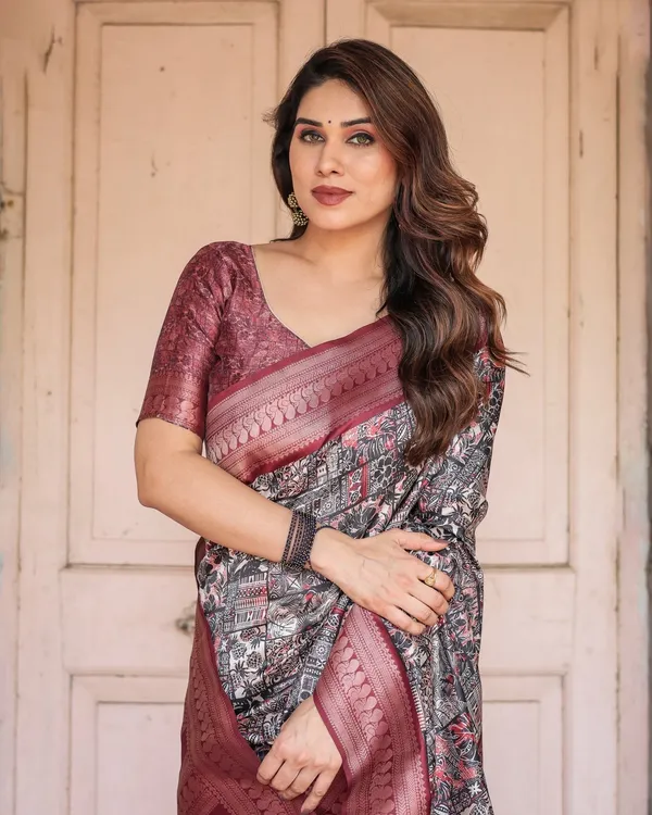 Black_and_Red_Banarasi_Silk_Saree_with_Geometric_Print_and_Rich_Zari_Border
