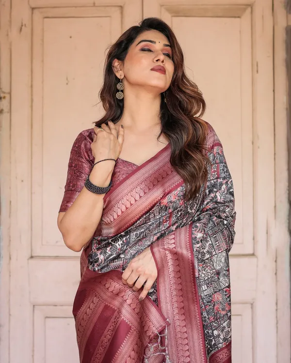 Black_and_Red_Banarasi_Silk_Saree_with_Geometric_Print_and_Rich_Zari_Border