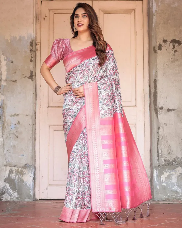 Pink_Banarasi_Silk_Saree_with_Vibrant_Floral_Digital_Print_&_Elegant_Zari_Border