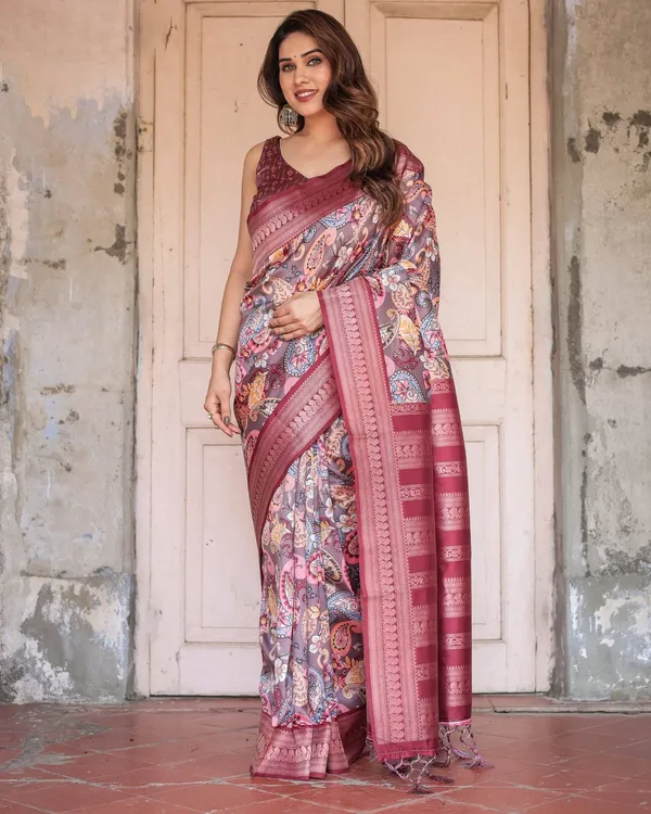 Wine_Banarasi_Silk_Saree_with_Paisley_and_Floral_Digital_Print_&_Zari_Border
