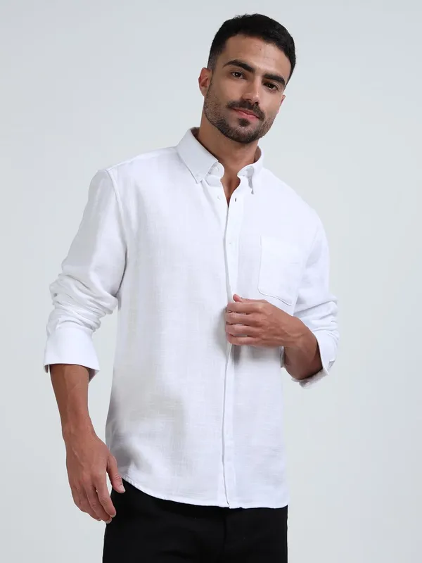 White_Cotton_Linen_Premium_&_Elegant_Full_Sleeve_Casual_Shirt_For_Men