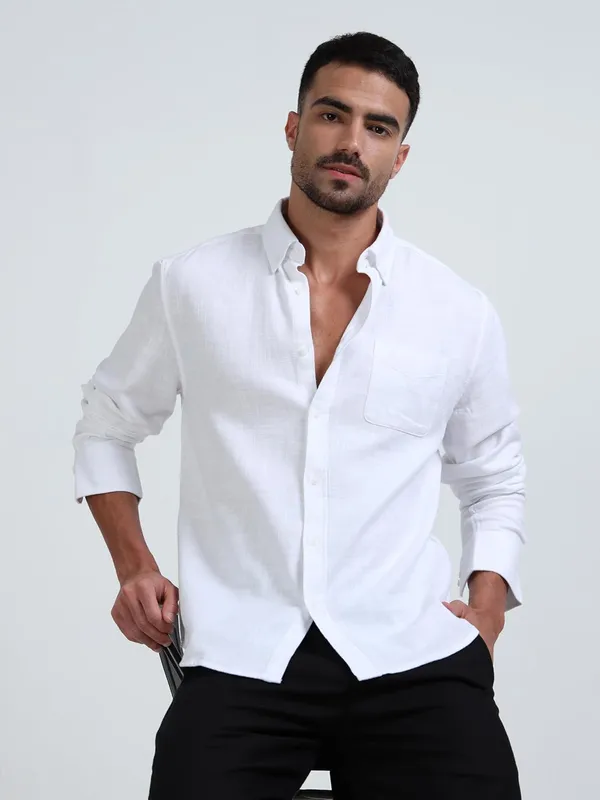 White_Cotton_Linen_Premium_&_Elegant_Full_Sleeve_Casual_Shirt_For_Men