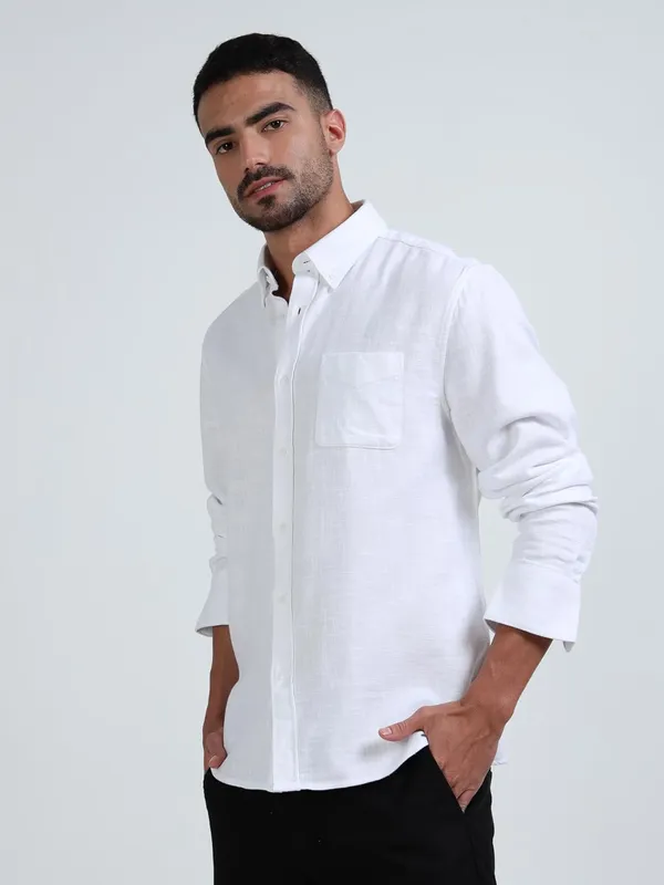 White_Cotton_Linen_Premium_&_Elegant_Full_Sleeve_Casual_Shirt_For_Men
